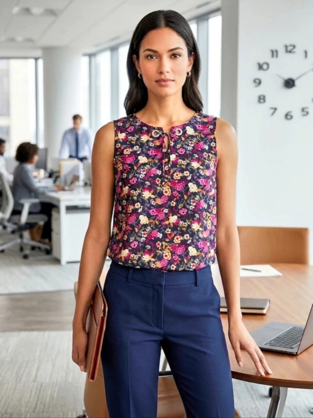Floral Sleeveless Blouse in Blue & Pink
